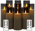 kakoya Flickering Flameless Candles Battery Operated with Remote and 2/4/6/8 H Timer Plexiglass Led Pillar Candles Pack of 9 (D2.3 xH5.5 6.5" 7.5") with Realistic 3D Wick Candles for Home Decor(Grey) by FLAMELESSCANDLES