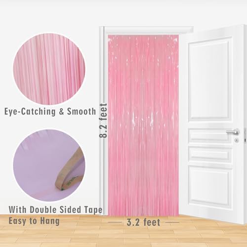 GOER 3.2 ft x 8.2 ft Foil Fringe Curtains Party Photo Backdrop Party Streamers for Birthday,Graduation,New Year Eve Decorations Wedding Decor(1 Pack,Candy Pink) - Image 2