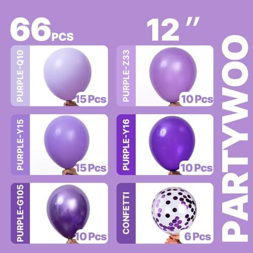 PartyWoo Purple Balloons 66pcs 12 Inch Light Purple Lilac Lavender Balloons - Image 2