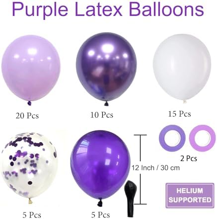 Purple Balloons 50pcs 12 Inch Light Pastel Dark Metallic Purple Balloons - Image 6