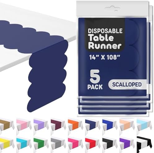 Navy Blue Scallop Table Runner, Disposable Plastic, 5 Pack, 14x108in by Swanoo