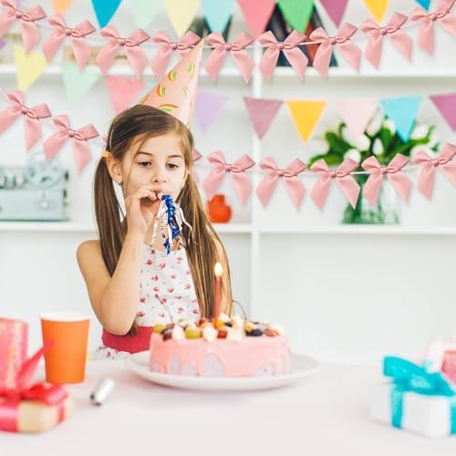 2pcs Bow Garland Banner, Ribbon Bow Party Decorations for Baby Shower Girls Bow Coquette Birthday Party Decor (Peach Pink) - Image 4