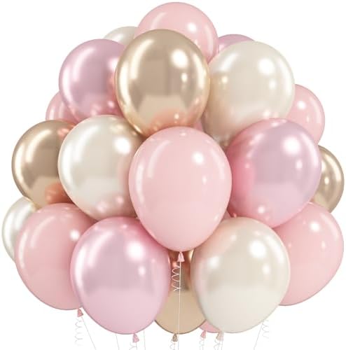 White Pink Gold Balloons Set, 12 Inch Double Stuffed Pearl White Sand Blush Pale Light Pink Apricot Champagne Gold Helium Balloon for Fairy Birthday Wedding Easter Baby Bridal Shower Party Decorations by Jobkoo
