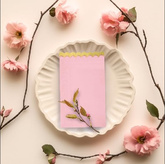 100 pack Pink Cocktail Napkins with Gold Foil Accents Scalloped Edges 4 x 8 inch Beverage Disposable Napkin Party Decoration Wedding Bridal and Baby Shower Dinner Lunch Supplies (Pink Mix) - Image 4