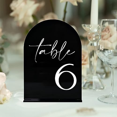 Black Arch Acrylic Table Numbers with Stands 1-15, 5x7" Black Arched Acrylic Sign and Base, Arch Table Numbers for Wedding Reception - Image 4