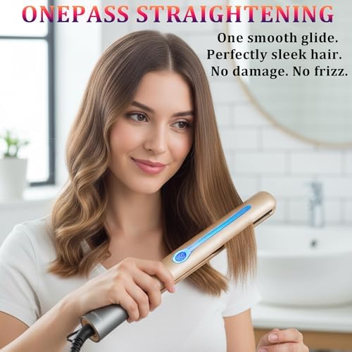 NITION Ceramic Tourmaline Hair Straighteners LCD Flat Iron MCH 10s Fast Heating Up. 1" 3D Floating Plate Healthy Smooth Home Straightening Tools. Travel Pouch. Dual Voltage. Elegant Gift Box - Image 3