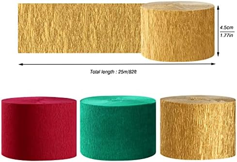 Red-Green Gold Party-Decorations Christmas Streamers - 9 Rolls New Years, Winter Decor Crepe Tissue Paper Streamer Wedding Birthday Baby Bridal Shower Garland Panduola - Image 3