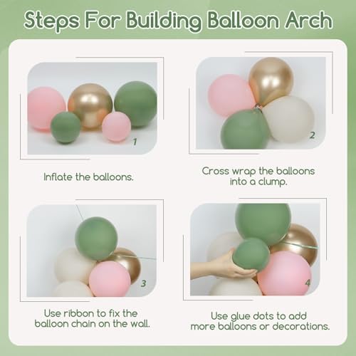 Pink and Sage Green Birthday Decorations with Sand White Gold Balloons - Image 3