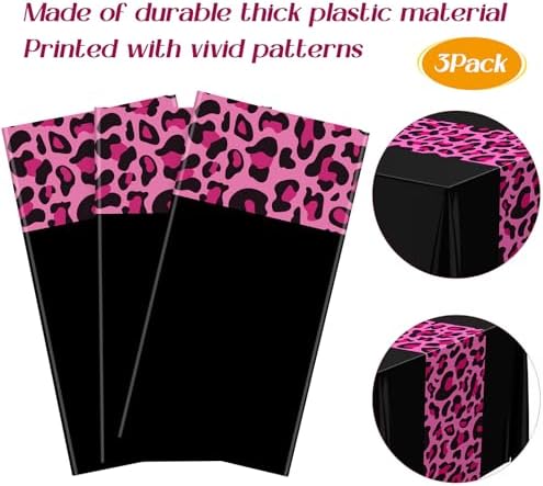 Buryeah 3 Pcs 54 x 108'' Plastic Disposable Leopard Tablecloth, Pink Black - Image 2
