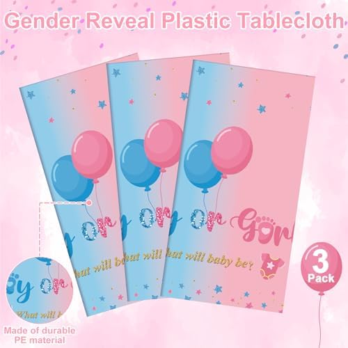 3 Pack Gender Reveal Plastic Tablecloth, Boy or Girl Disposable Table Cloth - Image 3