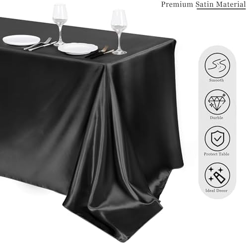TURSTIN 8 Pack Black Satin Tablecloth 102 x 58 Inch Overlay Table Cover - Image 4
