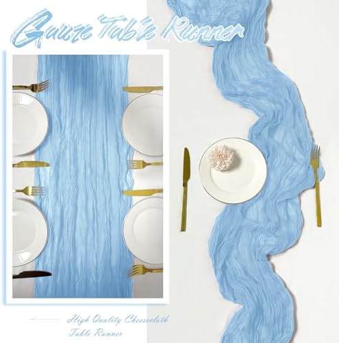 15 Pack Baby Blue Cheesecloth Table Runner 17 x 108 inch Cheese Cloth Table Runners 9ft Blue Table Runner Rustic Romantic Sheer Gauze Runner for Wedding Party Baby Shower Table Decoration - Image 6
