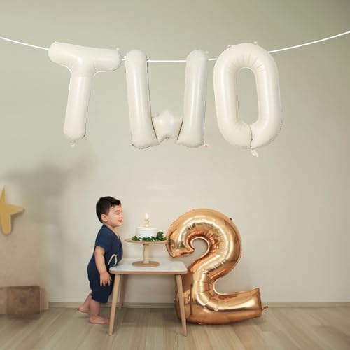 40 Inch Beige Letter Balloon, Cream White Sand Alphabet With Ribbon for 2 Year Old Birthday, Second Anniversary Party Decorations - Neutral Ivory for Kids, Boys, Girls - Image 4
