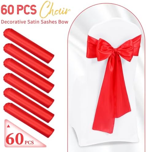 60 PCS Red Satin Chair Sashes, 7 x 108 Inch - Image 2