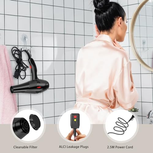 Hair Dryer Professional Ionic Salon Hair Dryer 2400W Powerful Fast-Drying Blue Light Ionic Hair Dryers with Diffuser, AC Motor Constant Temperature Quiet Ion Dryers for Women Men - Image 6