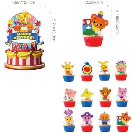 Circus Theme Birthday Party Decorations, Cartoon Carnival Animal Party Supplies with Happy Birthday Banner, Backdrop, Balloons, Cake & Cupcake Toppers for Carnival Themed Kids Birthday Party Decor - Image 5