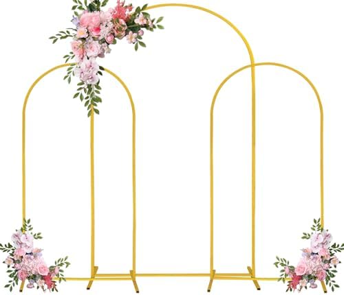 Arch Backdrop Stand 7.2FT, 6FT, 6FT Set of 3 Gold Wedding Arch Stand Balloon Arch Stand Stable Metal Arch Backdrop Frame for Wedding Ceremony Birthday Party Bridal Baby Shower Banquet Decoration by Fivenl
