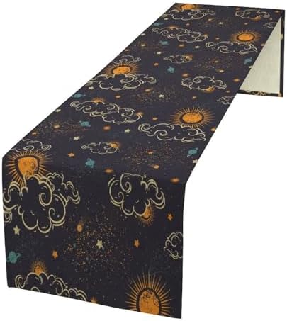 Magical Sun Table Runner Vintage Boho Constellations Astrology Planets Clouds Stars Dinner Runner for Farmhouse Party Holiday Home Kitchen Dining Table Decoration 13"x90" by SHElifestyle