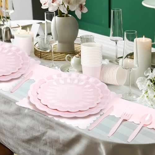 Newtay 350 Pcs Light Pink Scalloped Paper Plates and Napkins Party Supplies - Image 6