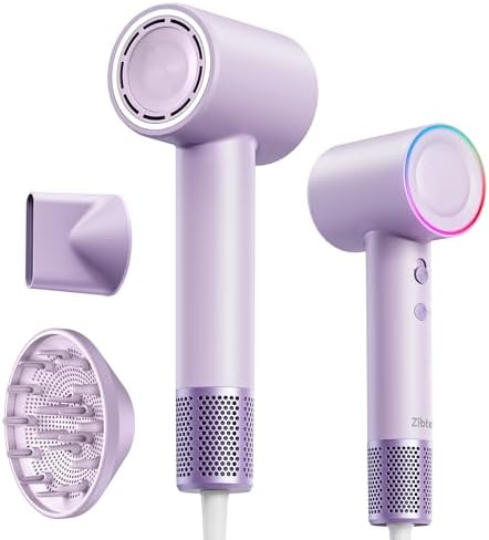 Zibtes High-Speed Hair Dryer with Diffuser, Ionic Blow Dryer (Purple) by WelcometoPurchase