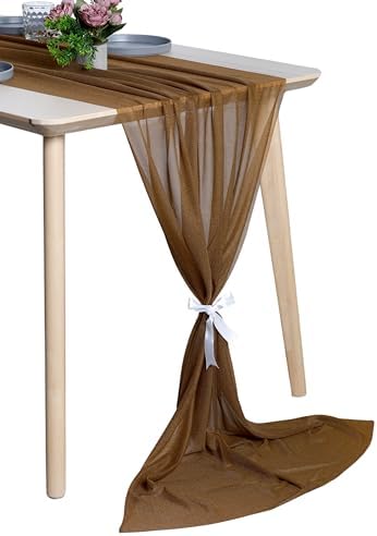 Pack of 12 Chiffon Table Runners 29 x 120 Inch, 10FT Long - Mocha by MDS