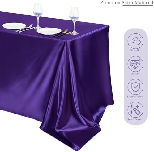 TURSTIN 1 Pack Dark Purple Satin Tablecloth 102 x 58‘’ Overlay Table Cover - Image 4