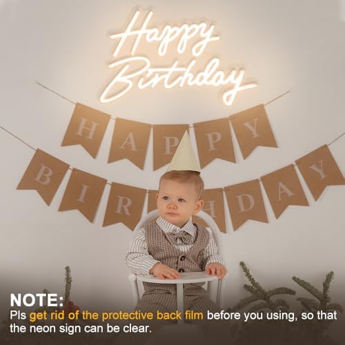Happy Birthday Neon Sign, 22.4"x13.8" Happy Birthday Sign for Birthday Party Decor, Happy Birthday Light Up Led Signs for Backdrop, Neon Birthday Sign for Any Ages Bday Celebration, Warm White DIVATLA - Image 4