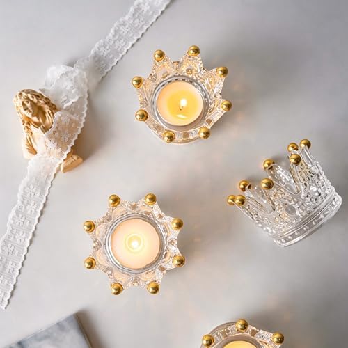 Vixdonos Votive Candle Holders Set of 6 Crown Glass Tealight Candle Holder for Wedding, Party and Home Decor (Gold Tips) - Image 5