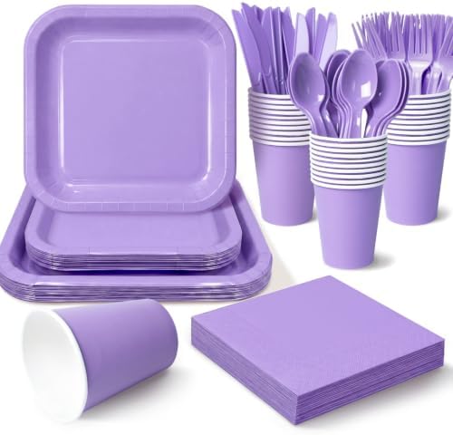 Vyntra 350 Pcs Lavender Square Paper Plates and Napkins Set, Serves 50 by PartyTablewareSupplies