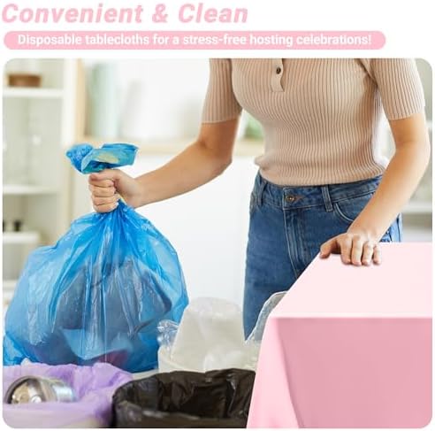 4 PCS Plastic Table Cloth Disposable, 54 x 108 Inches Pink Tablecloth, Plastic Table Cover Rectangle Tablecloth for Baby Shower Decorations and Wedding Party, Tablecloths of Leakproof Home Essentials - Image 5