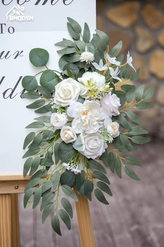 Artificial Wedding Arch Flowers Set of 2, Faux Floral Swag for Wedding Welcome Sign, Ceremony and Reception Backdrop Decoration (White) - Image 4