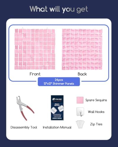 COKAOBE LiteGrid Series Shimmer Wall Backdrop - 24Pcs Baby Pink - Image 2