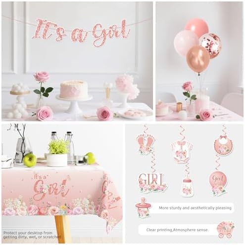 351Pcs Its a girl Baby Shower Decorations Tableware Set Severs 50, Girl Baby Shower Decorations Include Banner, Balloons, Tablecloth, Plates, Cups, Table Decorations - Image 6