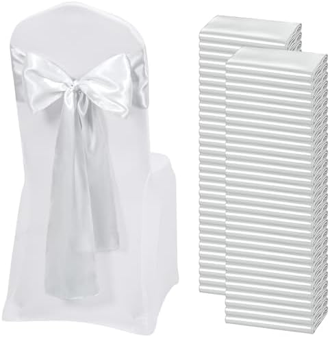 60 PCS Silver Satin Chair Sashes, 7 x 108 Inch by REWOMC