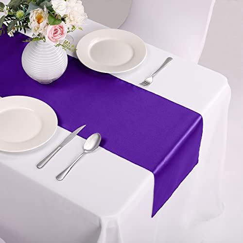 15-Pack Satin Table Runner Purple 12 x 108 inches Long, Table Runners for Wedding, Birthday Parties, Banquets Decorations（15 Pack, 12x108 Inch, Purple） - Image 6