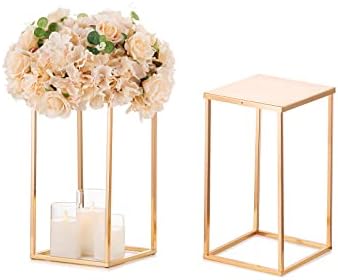 Sziqiqi Gold Geometric Column Flower Stand Wedding Centerpieces, 2Pcs by SZIQIQI