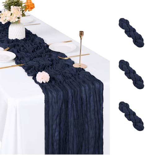 3 Pack Navy Blue Cheesecloth Table Runner, 17 x 108 inch, Semi Sheer Boho Cheese Cloth Fabric Table Runner Bulk for Wedding , Birthday, Party, Holiday, Home Decor (Navy Blue) by ACSUIT