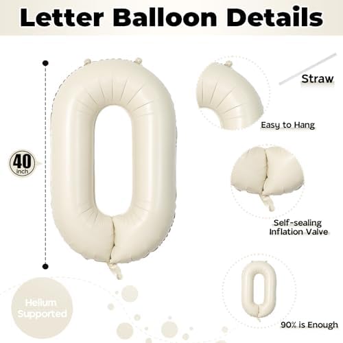 Large Beige Oh Boy Balloons, 40 Inch Cream White Sand OH BOY Balloon Letters with Ribbon, Neutral Ivory Alphabet Oh Boy Balloon for Baby Kid Boys Birthday Baby Shower Gender Reveal Party Decorations - Image 2