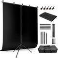 Black Backdrop Background with Stand for Photoshoot, 5x6.8ft Black Photo Backdrop Curtain Cloth with Background Support Stand, 5 Spring Clamps& Carrying Bag for Party Photography Video Studio by JEBUTU