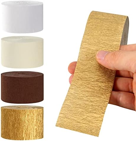 White-Brown Ivory-Gold Boho Party-Decorations Streamers - 8 Rolls Rustic Wedding Birthday Neutral Baby Bridal Shower Crepe Tissue Paper Streamer Bachelorette Engagement Garland Decor Panduola - Image 2