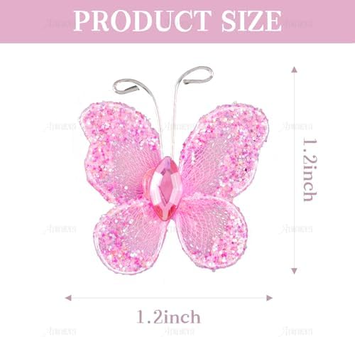 AUEAR, 100 Pack Sheer Mesh Wire Glitter Butterfly Decoration with Gem for Wedding Home Party Wall Decorations (Pink) - Image 2