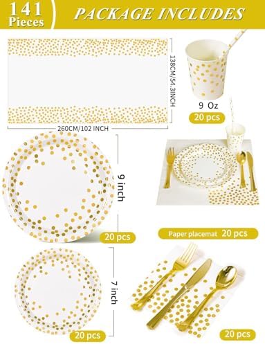 Nkaiso 141Pcs White Gold Paper Plates and Napkins Party Supplies for20 - Image 3