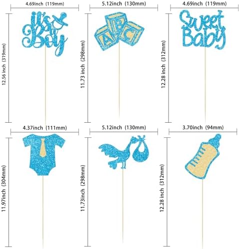 Gyufise 12Pcs Baby Shower Centerpiece Sticks Glitter Tie Onesie Love Heart Oh Baby Gender Reveal It's a Boy Table Centerpiece Sticks for Baby Shower Gender Reveal Kids Birthday Party Supplies Blue - Image 2