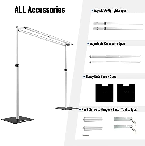 Hecis Double Backdrop Stand Heavy Duty,10x10ft Double Crossbar Pipe and Drape Stand, Adjustable Aluminium Flower Wall Backdrop, Back Drop Stand for Party Event, Trade Shows & Wedding Decor - Image 4