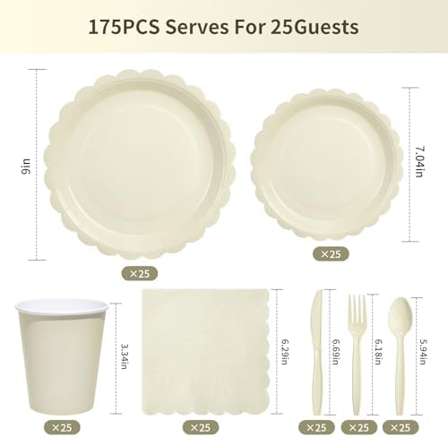 Goodluck 175 PCS Ivory Paper Plates Set, 25 Guest Cream Party Supplies - Image 2