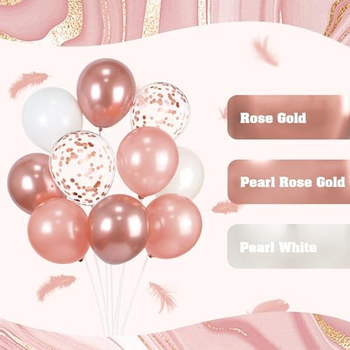 60pcs 12inch Rose Gold Balloons with Pearl White and Confetti Balloons - Image 4