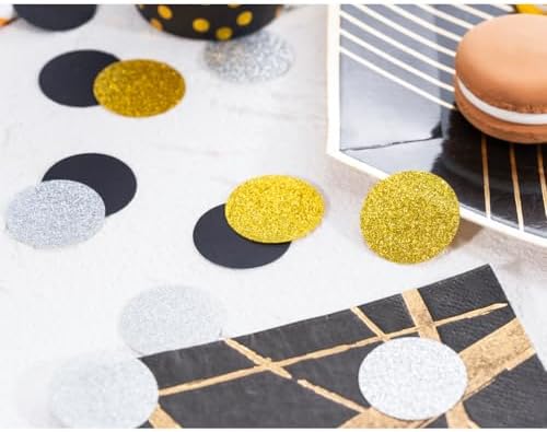 MOWO Gold Black and Silver Confetti Table Decoration, 1.2'', 200pc - Image 3