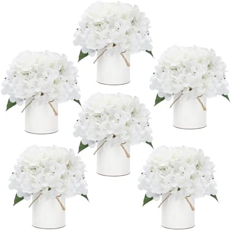 White Flower Table Centerpieces, Rose & Hydrangea, Set of 6 by DIYDOFUN