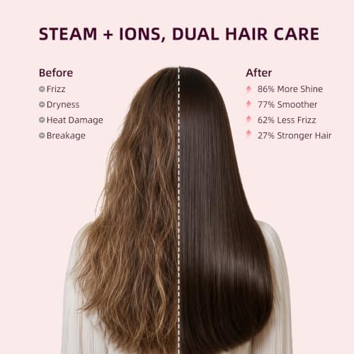 Steam Hair Straightener Brush, Straightening Brush for Curly Hair, Fast Salon Results with Less Damage, Anti-Frizz and Hair Nourishment - Image 3