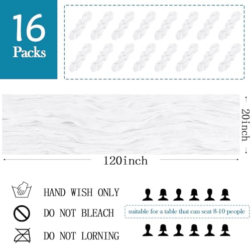 16 Pack White Cheesecloth Table Runner 20 x 120 inch Gauze Table Runners 10 FT Long,Semi Sheer Boho Cheese Cloth Fabric Table Runner Bulk for Wedding,Party,Baby Shower,Bridal Shower Decoration - Image 2
